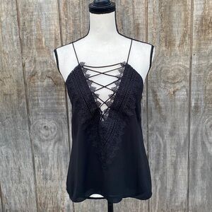 WAYF Black Strappy Lace Up Plunge Cami Strapless Blouse Size Small